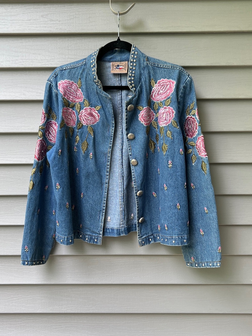 Don't Mess With Texas Jean Jacket Women's Medium M Rose Embroidered Western